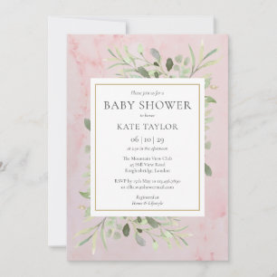 Invitation Bébé en marbre rose fille douche Saupoudrer