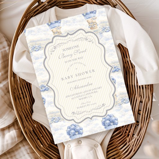 Invitation Bébé en Montgolfière Fleur de Myrtille Shower de N