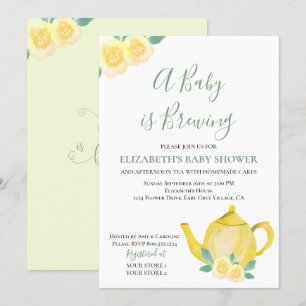 Invitation Bébé en préparation Théière jaune Baby Shower