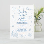 Invitation Bébé en route Fête bébé plage Été Thème côtier (Debout devant)