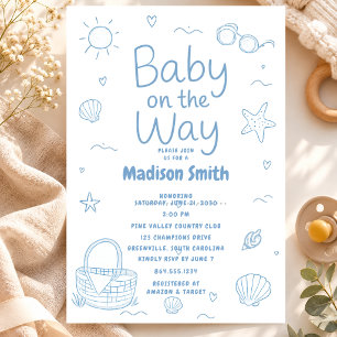 Invitation Bébé en route Fête bébé plage Été Thème côtier