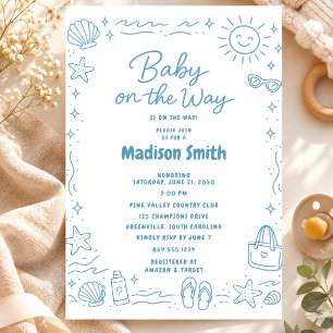 Invitation Bébé en route Fête bébé plage Été Thème côtier