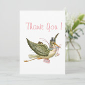 Invitation BÉBÉ EN STORK DOUCHE FILLE rose blanc (Debout devant)