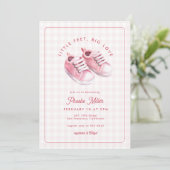 Invitation Bébé En vichy Baskets  Baby shower rose (Debout devant)