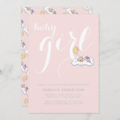 Invitation Bébé endormi douche blush rose typographie (Devant / Derrière)