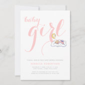 Invitation Bébé endormi douche élégante typographie rose (Devant)