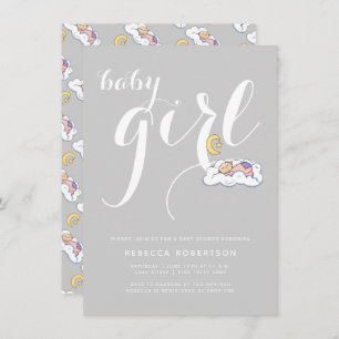 Invitation Bébé endormi douche gris élégante typographie