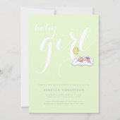 Invitation Bébé endormi douche vert pâle typographie (Devant)