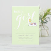 Invitation Bébé endormi douche vert pâle typographie (Debout devant)