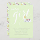 Invitation Bébé endormi douche vert pâle typographie (Devant / Derrière)