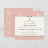 Invitation Bébé Enfant Baptême bébé Or Croix d'or Dentelle (Devant / Derrière)
