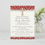 Invitation Bébé Enfant Baptême bébé Or Croix d'or Dentelle (Debout devant)