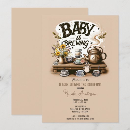 Invitation Bébé est en train de brasser Bouilloire à thé rust (Devant / Derrière)