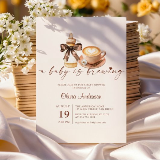 Invitation Bébé est en train de brasser du café Fête de bébé