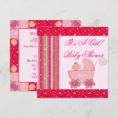 Invitation Bébé et baby shower scintillant de rose de fraise (Devant / Derrière)