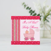 Invitation Bébé et baby shower scintillant de rose de fraise (Debout devant)