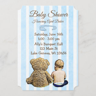 Invitation Bébé et ours en peluche garçons Baby shower Invita