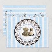 Invitation Bébé et ours en peluche garçons Baby shower Invita (Devant / Derrière)