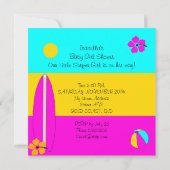 Invitation Bébé Été Fille Shower Plage Surf Brunette (Dos)