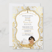 Invitation Bébé ethnique Baptême de fille Christening Gold Cr (Devant)