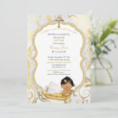 Invitation Bébé ethnique Baptême de fille Christening Gold Cr (Debout devant)