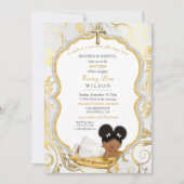 Invitation Bébé ethnique Baptême de fille Christening Gold Cr (Devant)