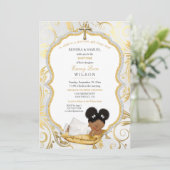 Invitation Bébé ethnique Baptême de fille Christening Gold Cr (Debout devant)