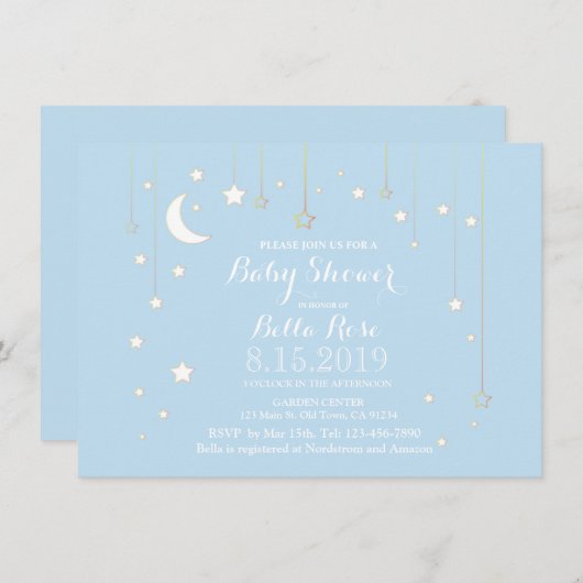 Invitation Bébé étoile bleue lune garçon baby shower invitati (Devant / Derrière)
