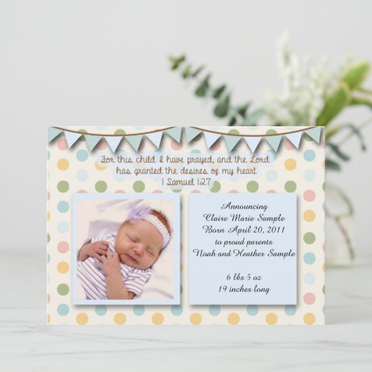 Invitation Bébé Faire-part, Écriture chrétienne pour garçon (Debout devant)