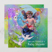 Invitation BÉBÉ FAIRY AVEC DES POIDS À SPARKLES Champagne Jau (Devant / Derrière)