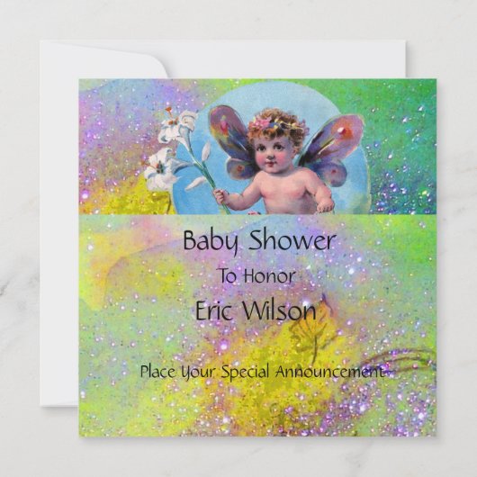 Invitation BÉBÉ FAIRY AVEC DES POIDS À SPARKLES Champagne Jau (Dos)