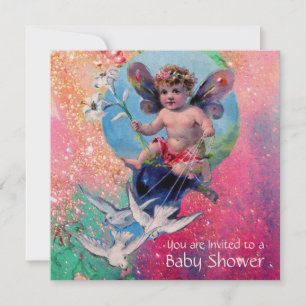 Invitation BÉBÉ FAIRY AVEC DES POIDS DANS SPARKLES Gold Metal