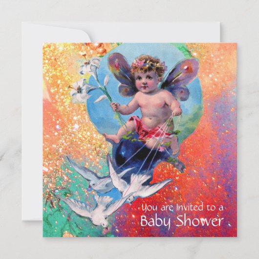 Invitation BÉBÉ FAIRY AVEC DES POIDS DANS SPARKLES Gold Metal (Devant)