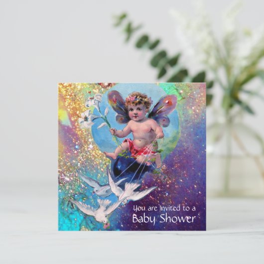 Invitation BÉBÉ FAIRY AVEC DES POIDS EN Champagne SPARKLES (Debout devant)