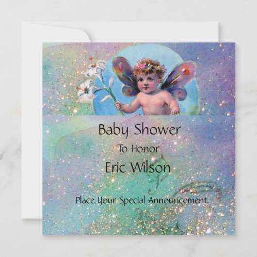 Invitation BÉBÉ FAIRY AVEC DES POIDS EN Champagne SPARKLES (Dos)