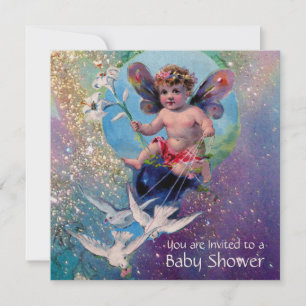 Invitation BÉBÉ FAIRY AVEC DES POIDS EN Champagne SPARKLES