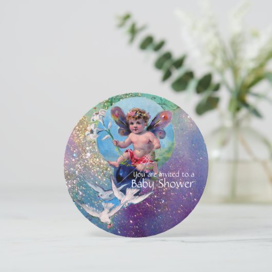 Invitation BÉBÉ FAIRY AVEC DES POIDS EN Champagne SPARKLES (Debout devant)