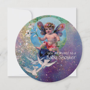 Invitation BÉBÉ FAIRY AVEC DES POIDS EN Champagne SPARKLES