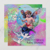 Invitation BÉBÉ FAIRY AVEC DES POIDS EN PANNEAUX Gold Rose (Devant / Derrière)