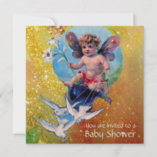Invitation BÉBÉ FAIRY AVEC DES POIDS EN SPARKLES Jaune Or