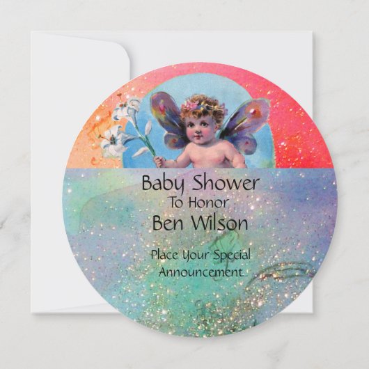INVITATION BÉBÉ FAIRY AVEC DES POIDS EN TURQUOISE ÉCLAIRAGE D (Dos)
