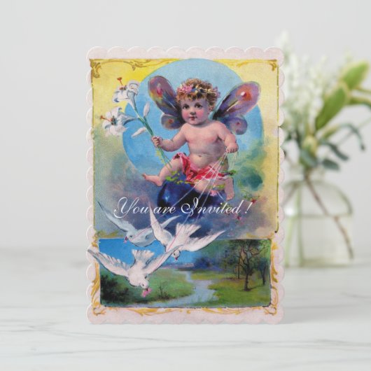 INVITATION BÉBÉ FAIRY VOL AVEC DES POIDS (Debout devant)