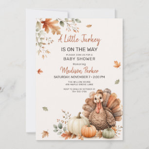Invitation Bébé Fête de la Petite Dinde d'Automne Aquarelle C