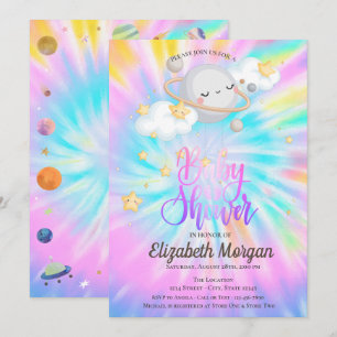 Invitation Bébé Fête Prénatale Tye-Dye Étoiles Espace Planète