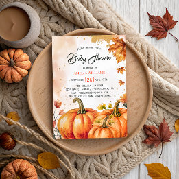 Invitation Bébé feuilles d'or aquarelle élégant automne citro
