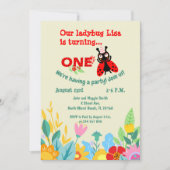 Invitation Bébé fille 1er anniversaire ladybug fête (Devant)