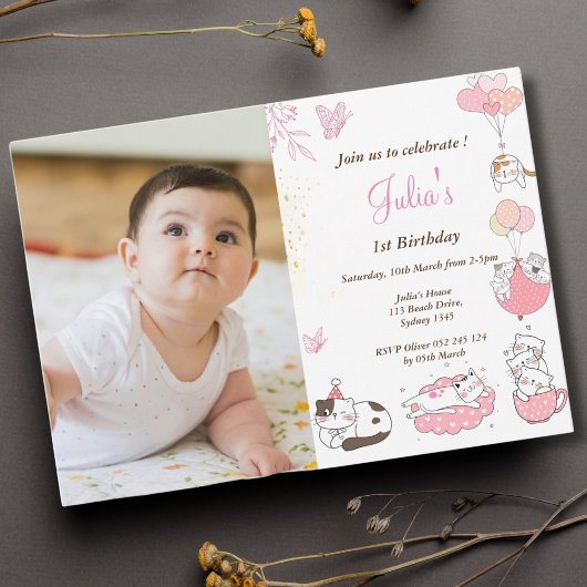 Invitation Bébé fille 1er anniversaire photo