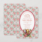 Invitation Bébé Fille Abeille Endormie Dans une Rose (Devant / Derrière)