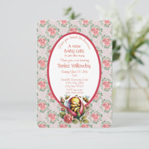 Invitation Bébé Fille Abeille Endormie Dans une Rose