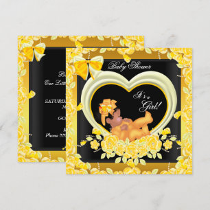 Invitation Bébé Fille African American Or Jaune 2
